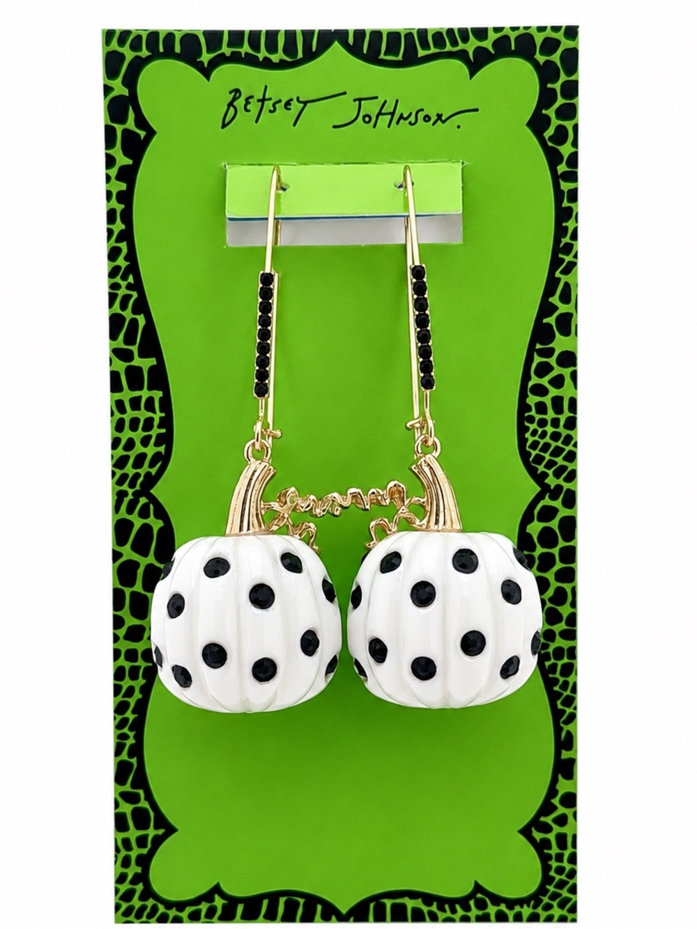 Betsey Johnson Black and White Polka Dot Pumpkin Earrings